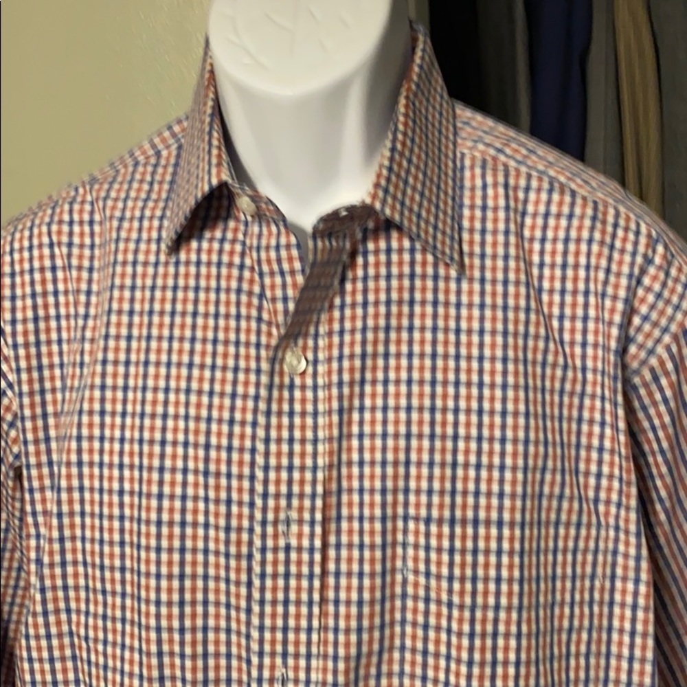 Red blue white striped button down